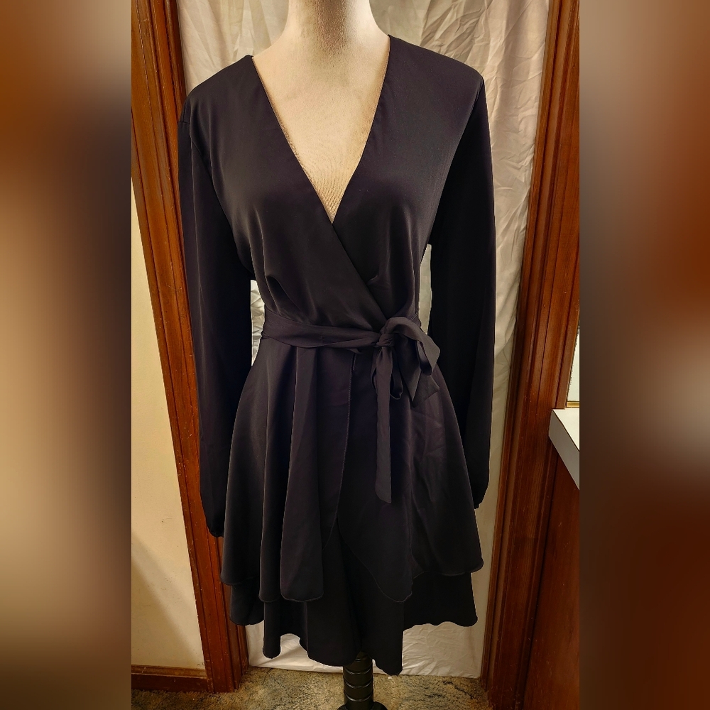 Elegant Black Foe-Wrap Dress